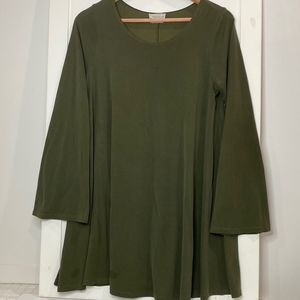 Vestique Olive Green Bell Sleeve Dress M